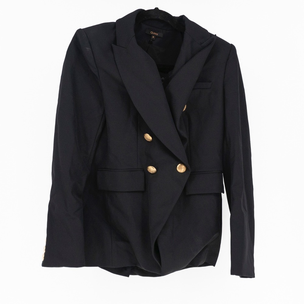 Quince Women's Recycled Nylon Stretch Double Breasted Blazer Jacket Black S